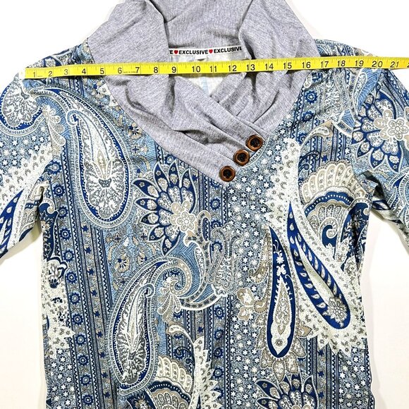 Exclusive ❤ - Women's Size M - Blue & Gold Paisley Design - Long Sleeve - Picture 6 of 10
